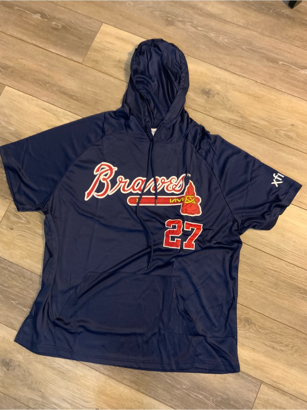 Braves Navy Pullover Hoodie Jersey - Short Sleeve